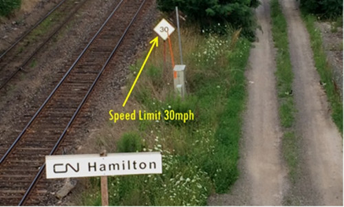 North American railroad speed limit signs are in miles per hour, even in Canada