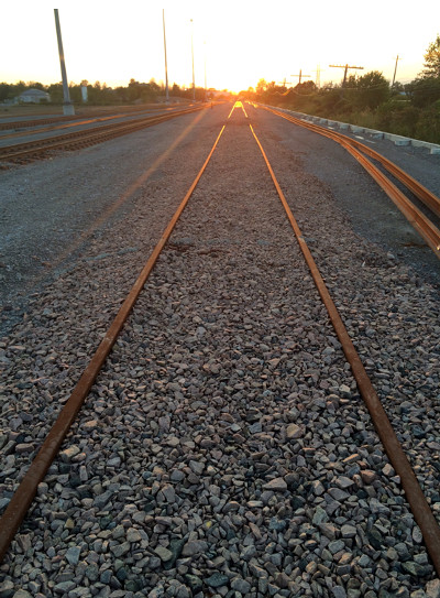 Track with ballast being installed
