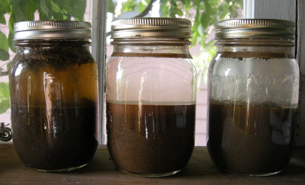 Left, garden soil. Centre and right, recent fill at Barton-Tiffany: sand and silt, little or no organic material.