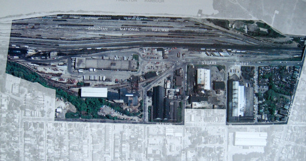 Barton-Tiffany in 1986. The blocks from Tiffany in the east to Queen in the west have been cleared. Source: Industrial Land Use in Hamilton Wentworth, City of Hamilton, 1986.