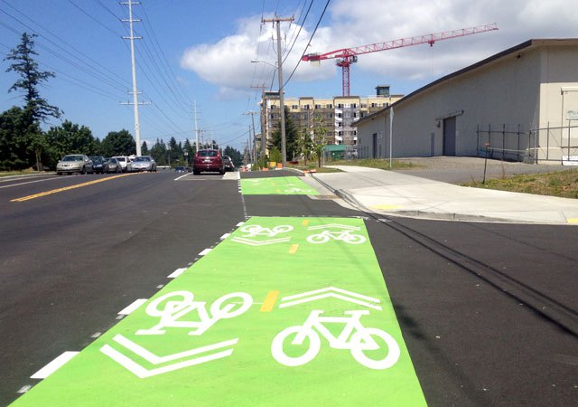 Intersection pavement markings in Seattle (Image Credit: Family Ride)