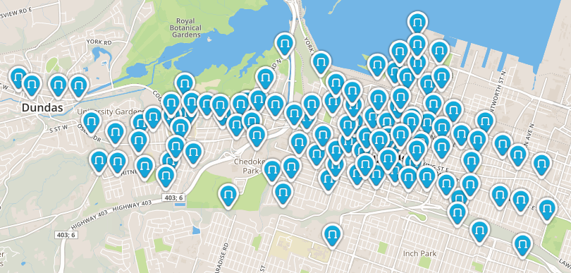 Map of Hamilton Bike Share Stations (Image Credit: Hamilton Bike Share)