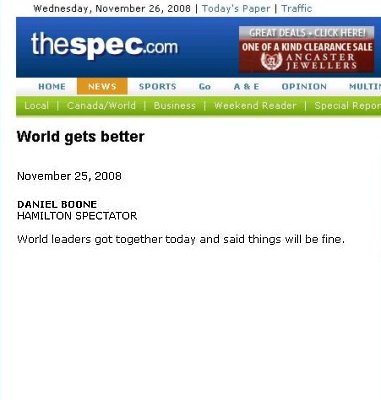 Screen capture of the Spectator article titled 'World gets better'