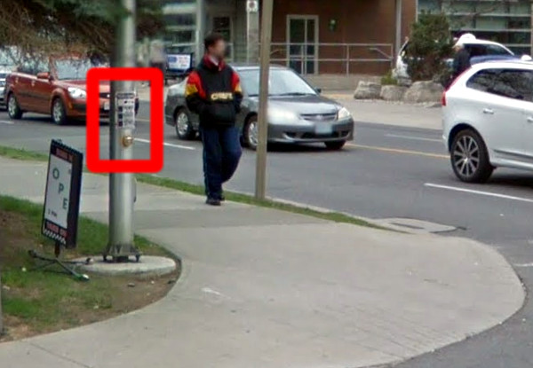 South side of Young Street at James showing beg buttons (Image Credit: Google Street View)