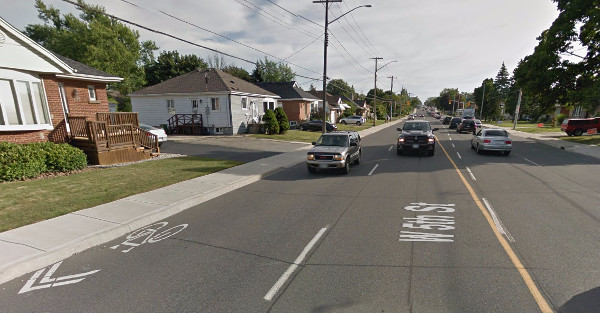 Bike sharrows on West 5th (Image Credit: Google Street View)