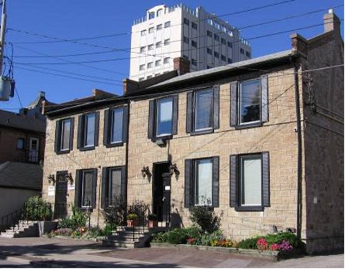 Figure 9: The terrace at 120-122 Hughson Street South, built in 1860 from regular courses of trimmed blocks of Eramosa from the Mountain.