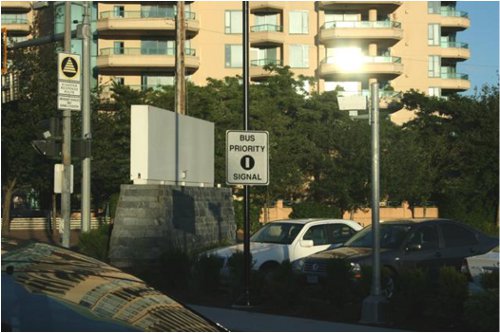 Bus lane with signal priority in West Vancouver just before the First Narrows Bridge.