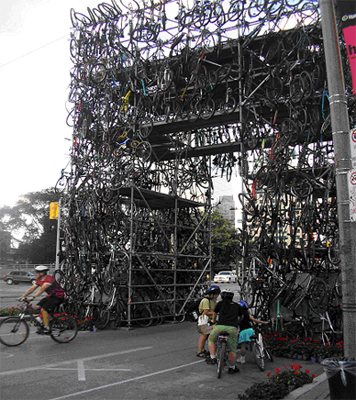 Bike Sculpture at York and Queen's Quay. City Staff call it the Gateway to the Future ... but is it art?