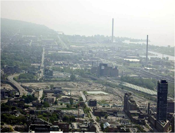 West Don Lands today (center of the picture, i.e. the rubble). Photo credit: Waterfront Toronto