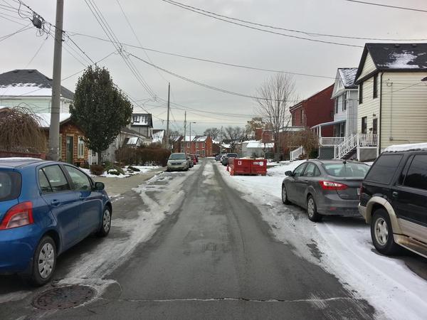 Wood Street West: narrow, two-way, curbside parking on both sides, works just fine (RTH file photo)