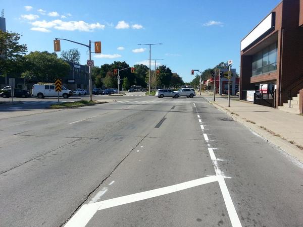 Bike lanes on York double as right-turn lanes for drivers (RTH file photo)
