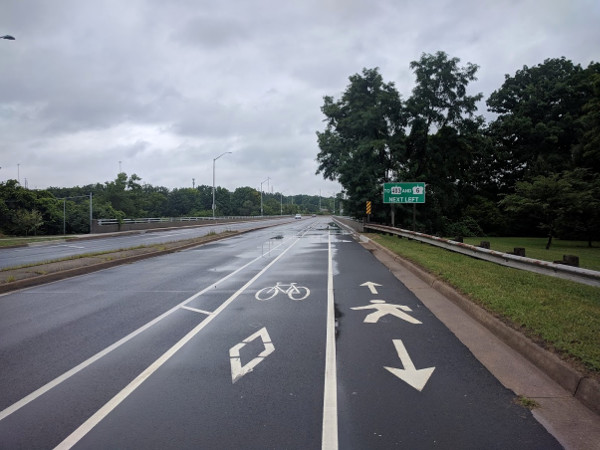 Pedestrian facility pavement marking on York Boulevard