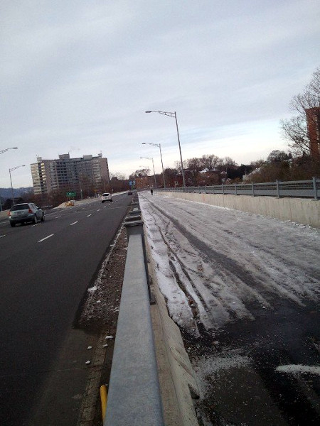 Ice-covered protected multi-purpose track on King Street West, November 19, 2014 (Image Credit: Martin Zarate)