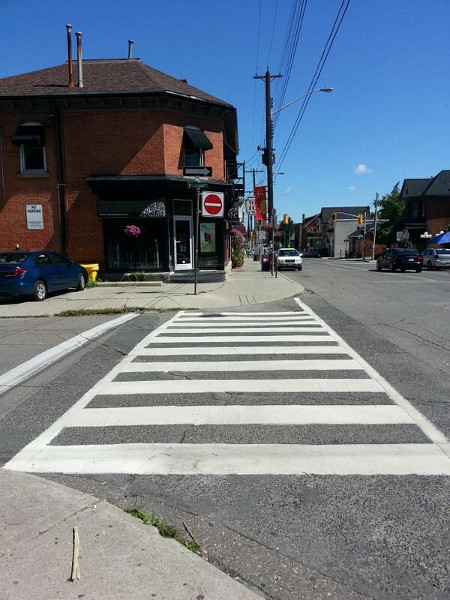 Zebra crossing at Locke and Chatham, west side